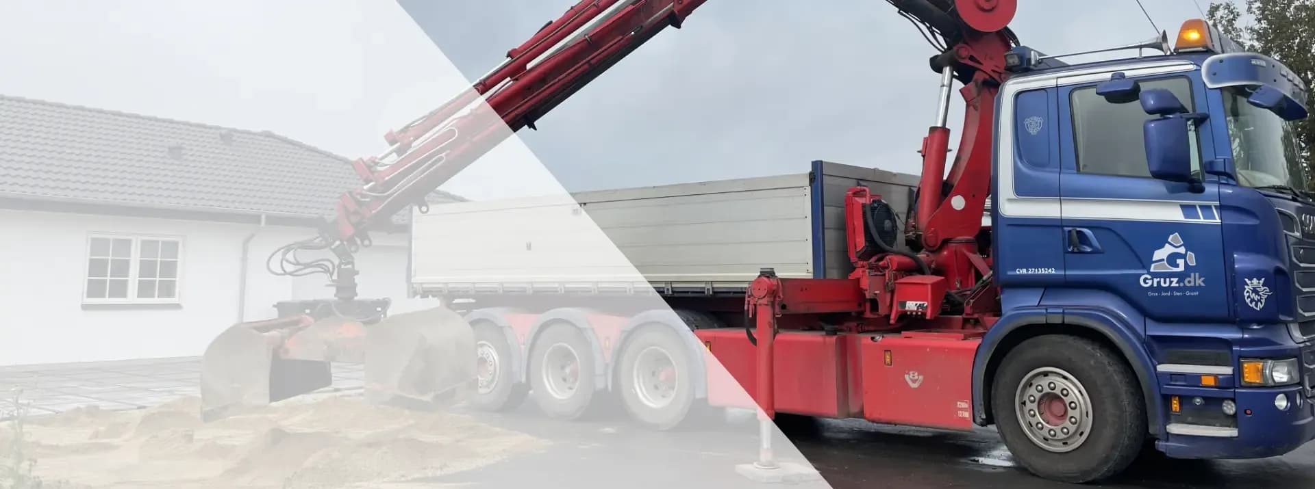 gruz´s lastbil som grabber grus op med kran